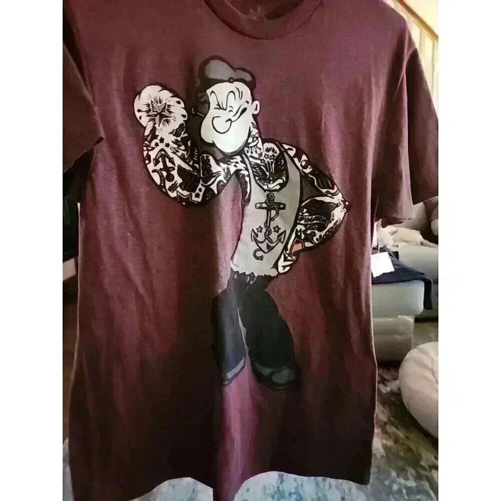 Popeye The Sailorman Muscles T Shirt Cartoon Comic Tattoo Sz Medium CR6 NWT‎